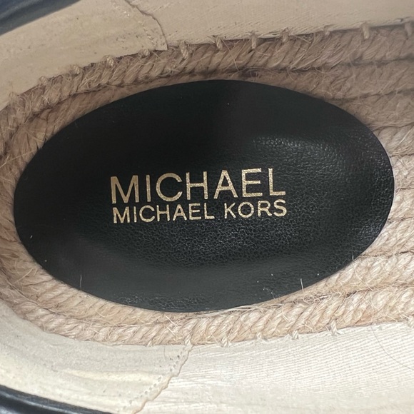 MICHAEL KORS HASTINGS MK PRINT GOLD PLATFORM ESPADRILLES Black Brown Size 9 - Picture 11 of 15